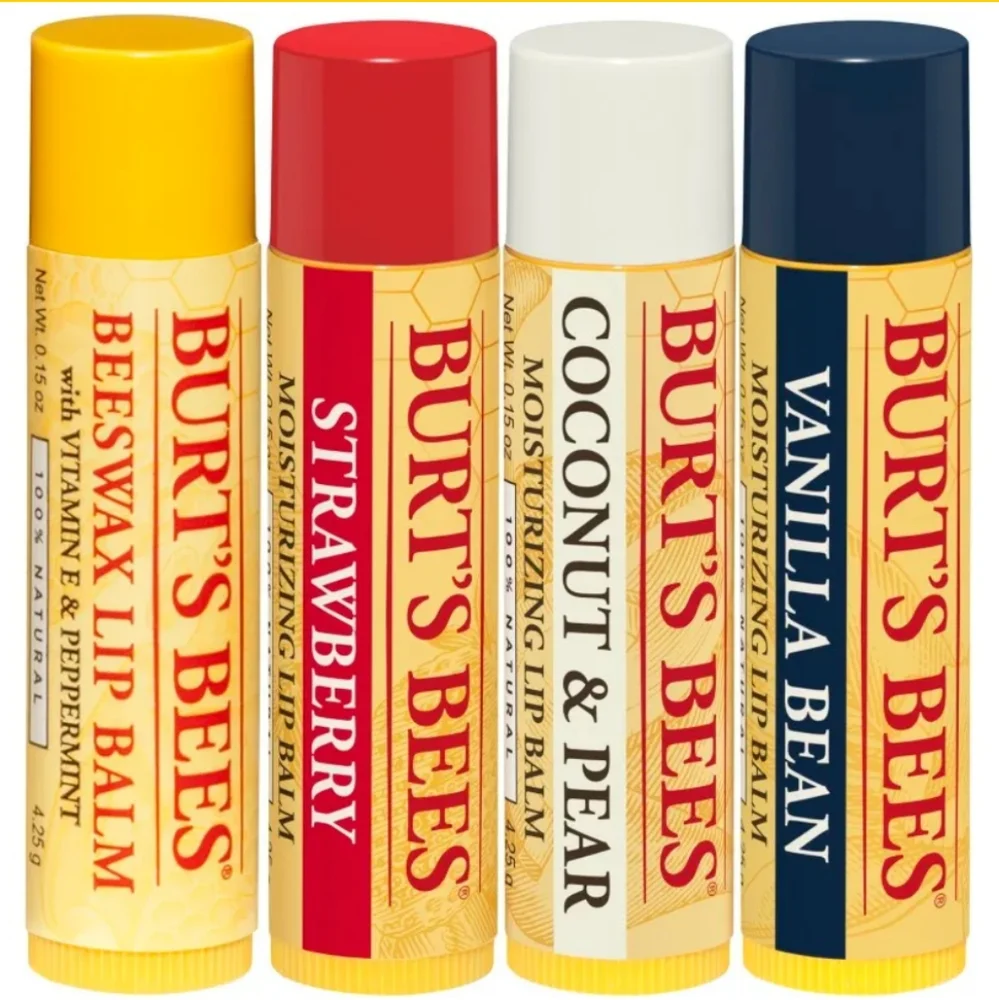 Burts Bees Best Lip Balm Favorite 4-pk  Vanilla Bean Strawberry Coconut + Pear